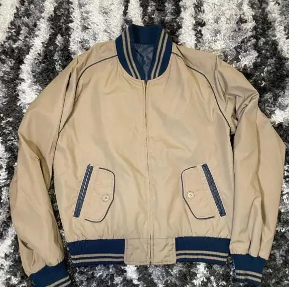 Vintage 80s Savile Row Reversible Bomber Jacket Navy and Tan - Picture 2 of 5
